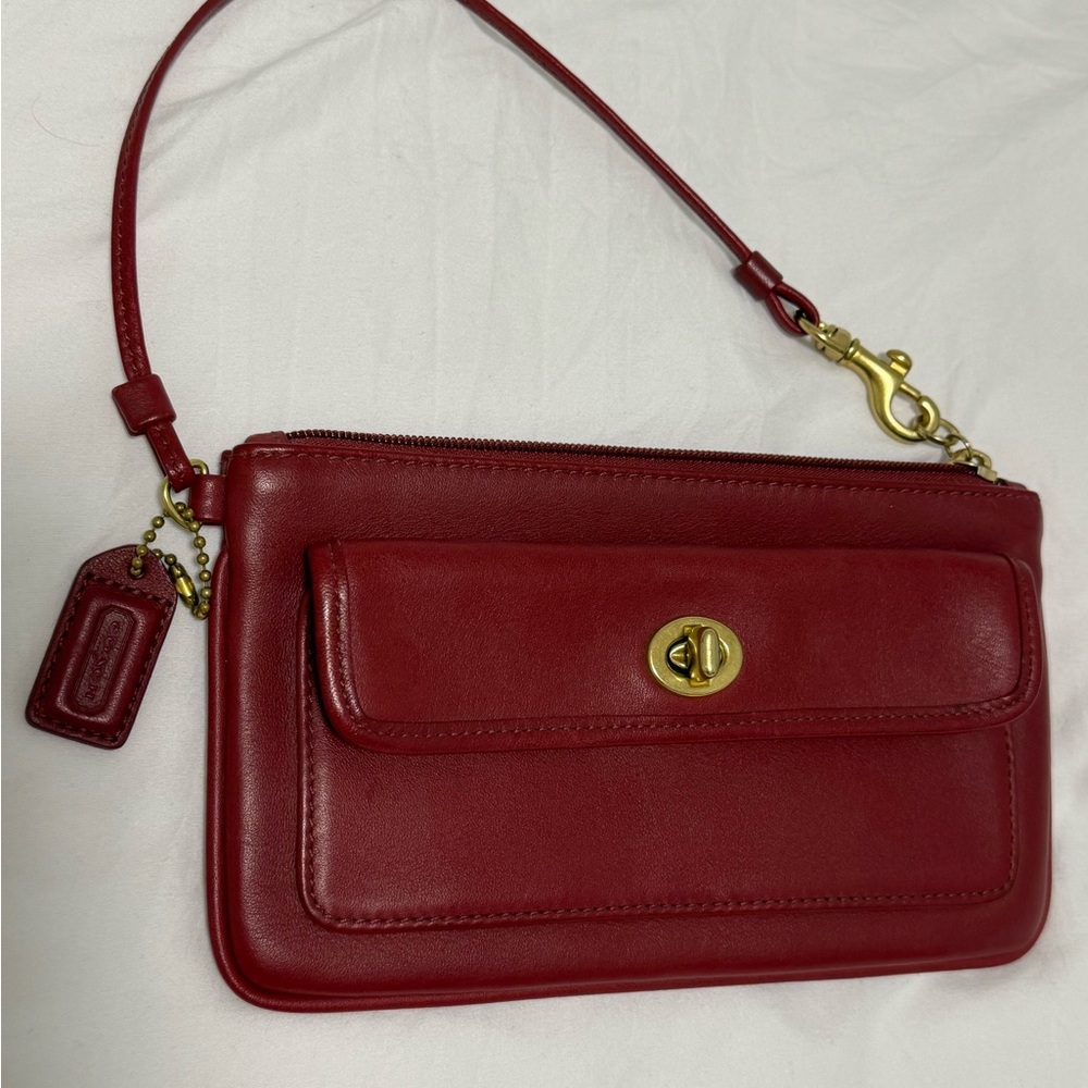 Coach Red Leather Turnlock Wristlet with Gold-Tone Hardware - Picture 7 of 7